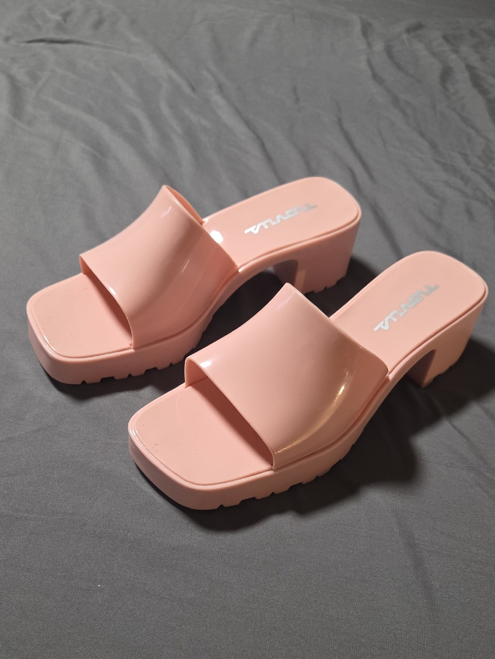 Glossy Blush Pink Platform Slide Mules